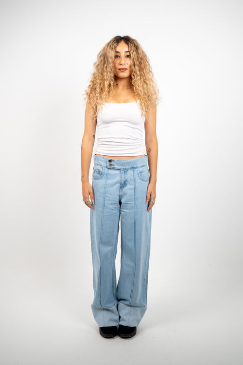 Double Button Cuffed Jeans — Light, front view, standing