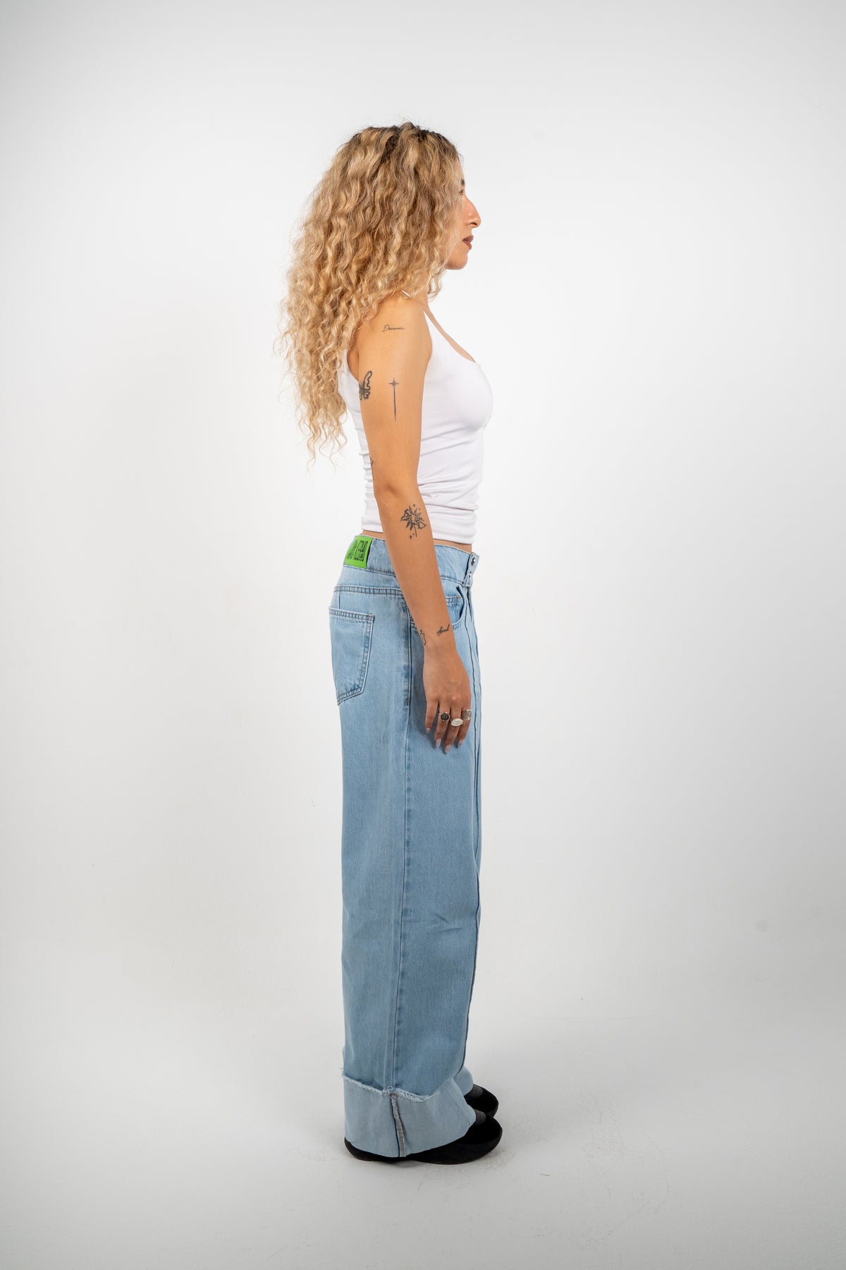 Double Button Cuffed Jeans — Light, side view